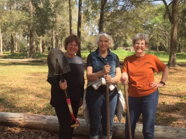 The ladies are ready to dig. (L to R) Beth Jernigan, Bridget Smith, and Peggy Metcalf.